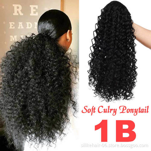 Silike 18inch Long Afro Kinky Curly Ponytail Extension Synthetic Hair Tail Drawstring Ponytail Clip In Hair Extensions Salon